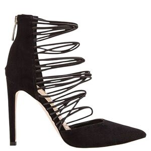 BCBGeneration Caliko Black Suede Stiletto Cage Heels Strappy Pumps Womens Size 9